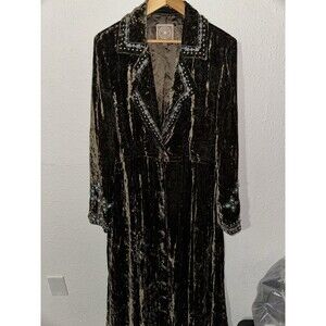 Double D Ranch Olive Green Crushed Velvet Studded Cross Duster Dress Lrg EUC